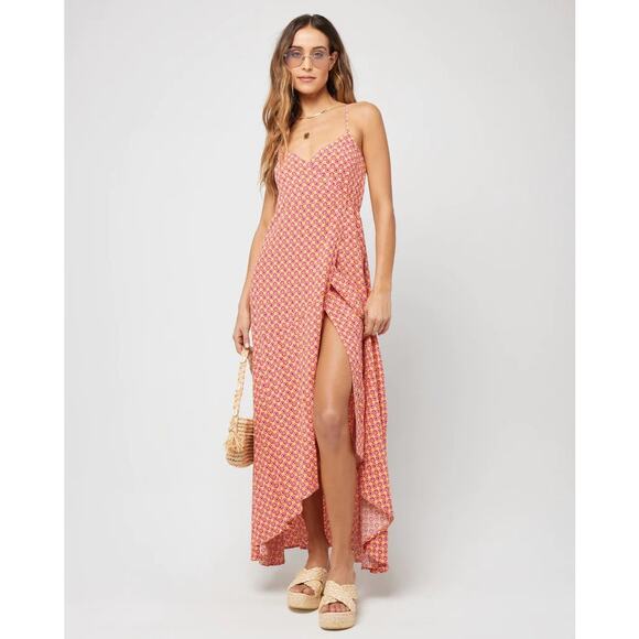 L*Space Junie Summatime Check Floral High Low Wrap Maxi Dress Size Small - Picture 1 of 7